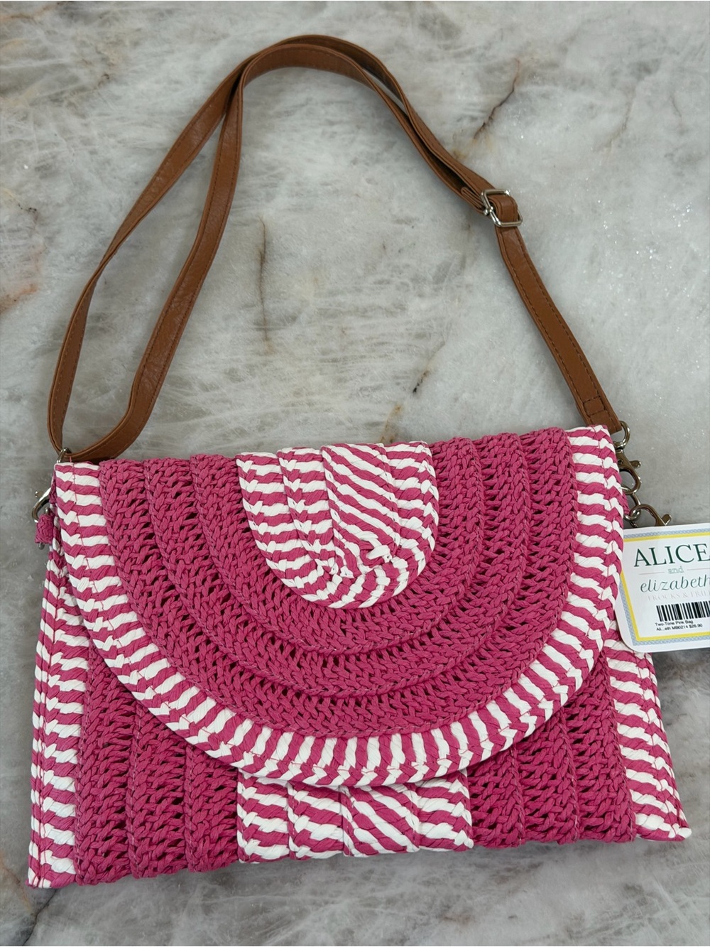Pink White Woven Crossbody Bag NWT
